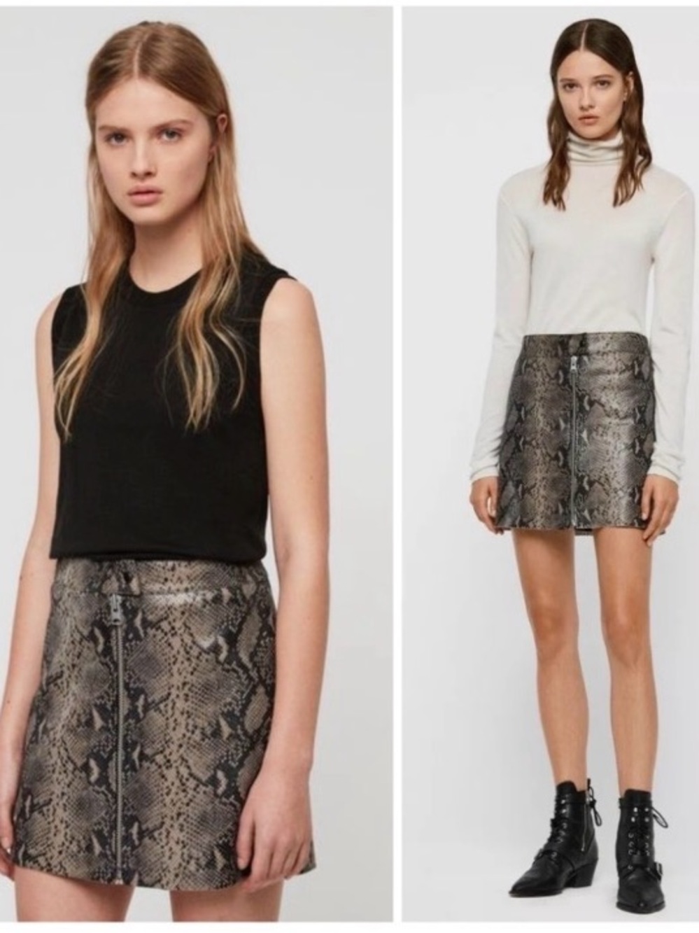 All Saints Lena Oba Snake Print Leather Skirt